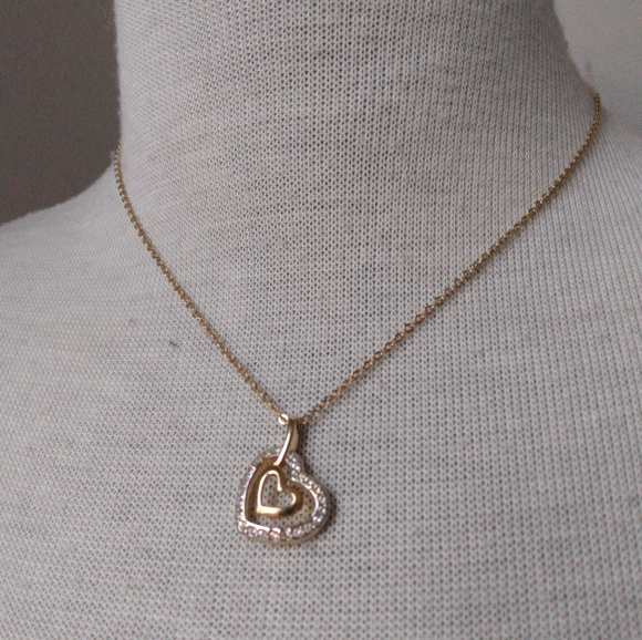 Swarovski 18K GP Chain Necklace Rhodium Pave Crystal Double Heart Pendant - Picture 2 of 11